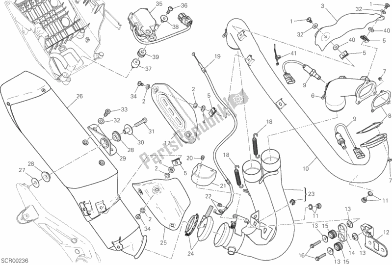 All parts for the Exhaust System of the Ducati Hypermotard Hyperstrada 939 Thailand 2016